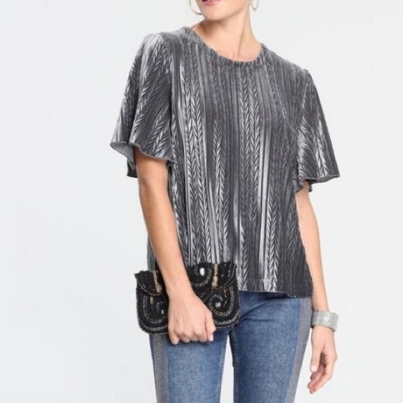 World Market Velvet Pleated Textured Blue Gray Textured Stela Velour Top S/M - Picture 1 of 5